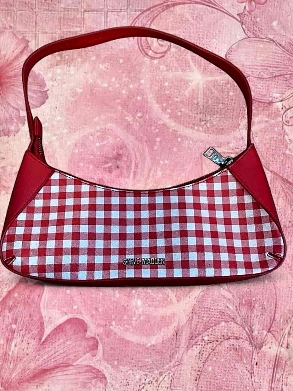 Steve Madden Red & White Paid Gingham Shoulder Bag Purse